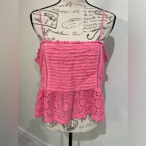 American Eagle Outfitters Pink Ruched Ruffled Camisole 100% Cotton